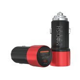 Dual-port red and black car charger with USB and Type-C fast charging